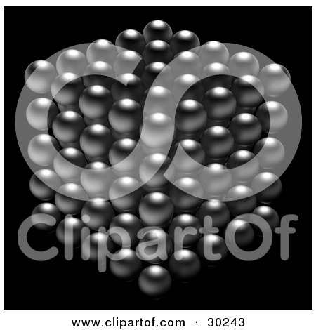 Clipart Illustration of a Cube Of Silver Balls Forming A Cube, On A Black Background by Tonis Pan