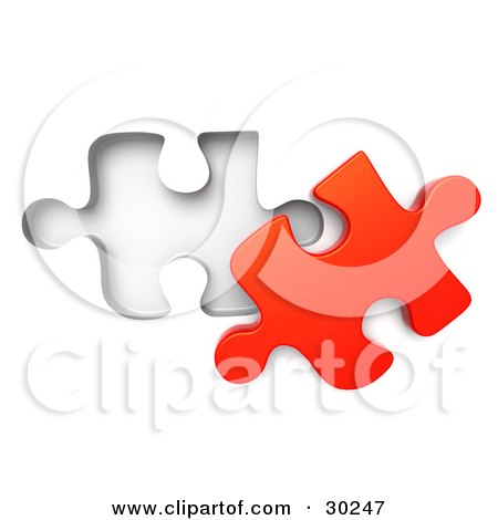 Clipart Illustration of a Lone Red Puzzle Piece Beside A Fitted Space by Tonis Pan