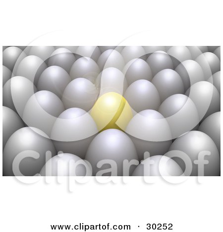 Clipart Illustration of a Bright Shining Golden Egg Standing Out In A Crowd Of Rows Of White Eggs by Tonis Pan