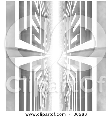 Clipart Illustration of White Labyrinth Walls With Bright Light In The Distance by Tonis Pan