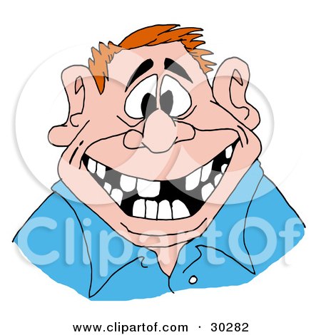 Clipart Illustration of a Red Haired Caucasian Man Flashing A Big Friendly Smile With A Mouth Numerous Missing Teeth by LaffToon