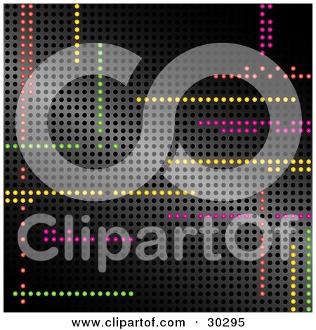 Clipart Illustration of a Background Of Colorful Led Lights Illuminated In Random Horizontal And Vertical Lines In A Grid by elaineitalia