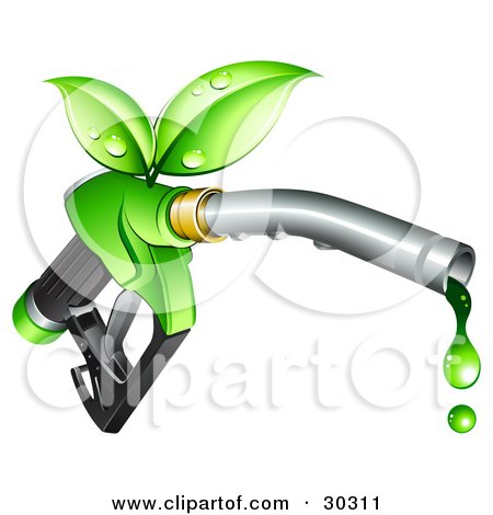 Clipart Illustration of Green Leaves Sprouting From A Fuel Nozzle Dripping With Bio Fuel by beboy