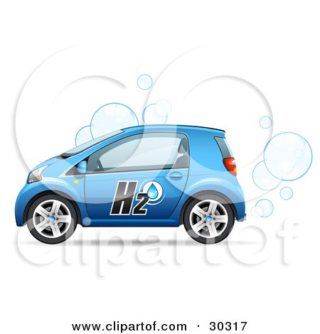 Clipart Illustration of a Blue Compact Water Powered Car Blowing Bubbles Out Of The Exhaust by beboy