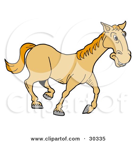 Clipart Illustration of a Happy Yellow Horse Trotting On A Farm by LaffToon