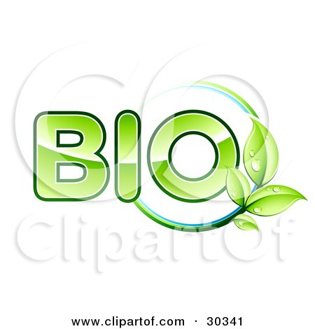 Clipart Illustration of a Leafy Green Vine With Dew And A Circle Around The Green Word BIO by beboy