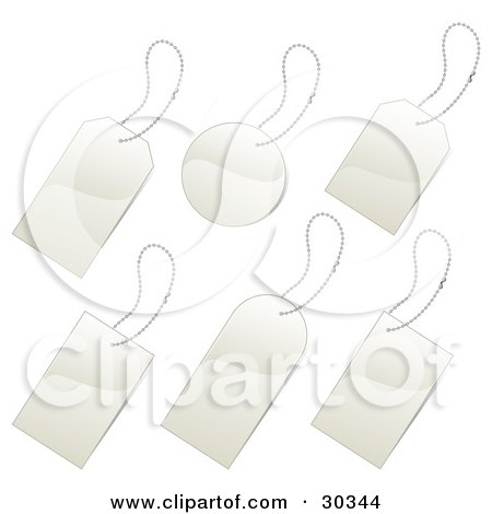Clipart Illustration of a Set Of Six Blank White Tags With Chains by beboy
