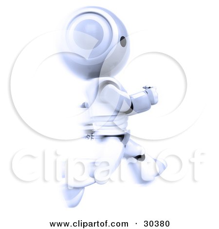 Clipart Illustration of a 3D White And Silver AO-Maru Robot Running Past In A Blur by Leo Blanchette