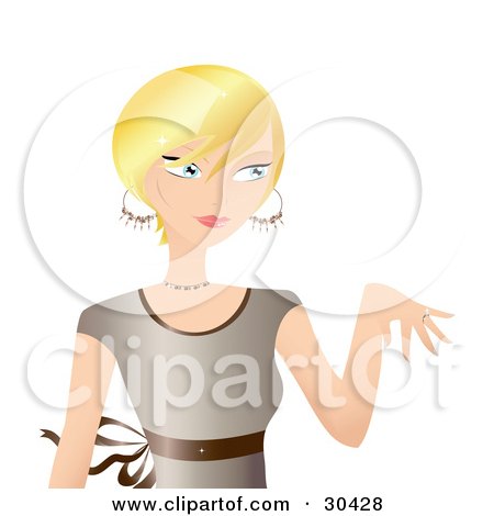 Clipart Illustration of a Beautiful Blond Woman In A Brown Dress, Presenting Her New Engagement Ring To A Friend by Melisende Vector
