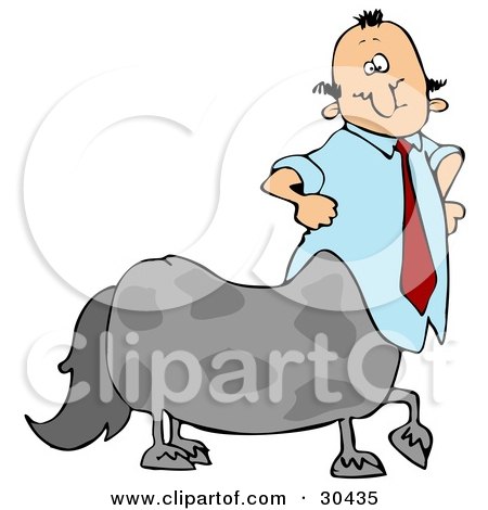 Clipart Illustration of a Centaur Businessman In A Blue Shirt And Red Tie by djart