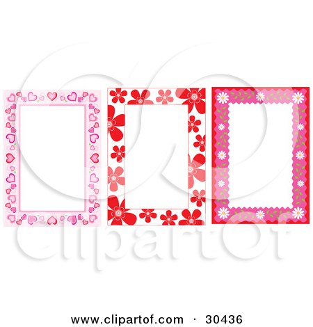 Clipart Illustration of a Set Of Heart And Floral Stationery Backgrounds by Alex Bannykh