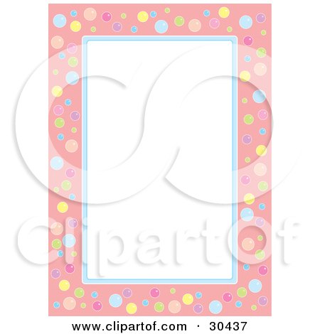 Clipart Illustration of a White Stationery Background Bordered In Pink And Blue With Colorful Bubbles by Alex Bannykh