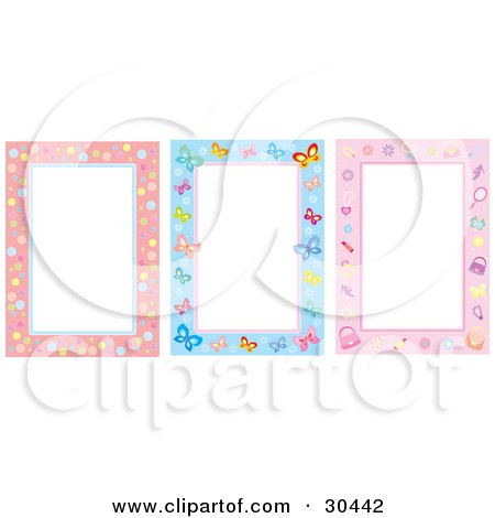 Clipart Illustration of a Set Of Three Bubble, Butterfly And Feminine Stationery Backgrounds by Alex Bannykh