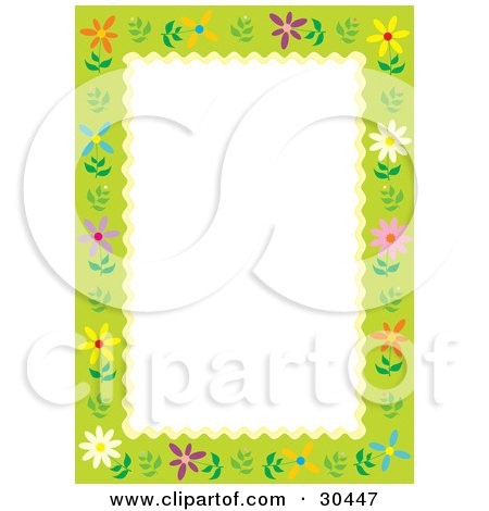 Clipart Illustration of a White Stationery Background Bordered In Green With Colorful Daisy Flowers by Alex Bannykh