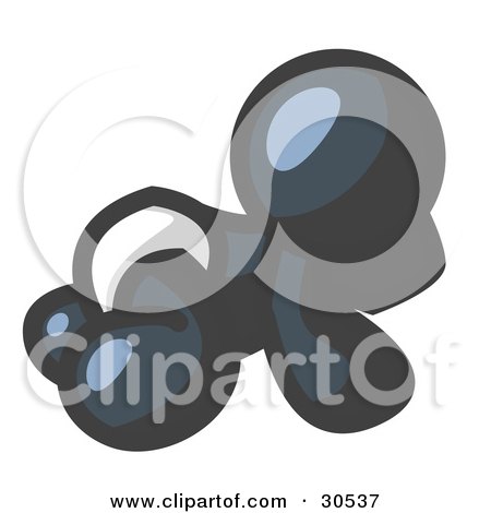 Clipart Illustration of a Navy Blue Baby In A Diaper, Crawling On The Floor, On A White Background by Leo Blanchette