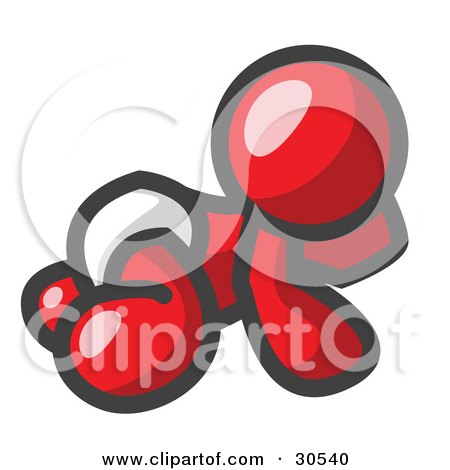 Clipart Illustration of a Red Baby In A Diaper, Crawling On The Floor, On A White Background by Leo Blanchette