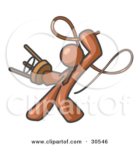 Clipart Illustration of a Brown Tamer Man Holding A Stool And Cracking A Whip, On A White Background by Leo Blanchette