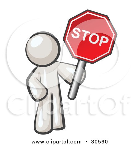 Clipart Illustration of a White Man Holding a Red Stop Sign by Leo Blanchette