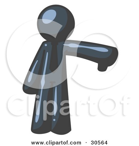 Clipart Illustration of a Navy Blue Business Man Giving the Thumbs Up Then the Thumbs Down  by Leo Blanchette