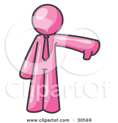 Clipart Illustration of a Pink Business Man Giving the Thumbs Up Then the Thumbs Down  by Leo Blanchette