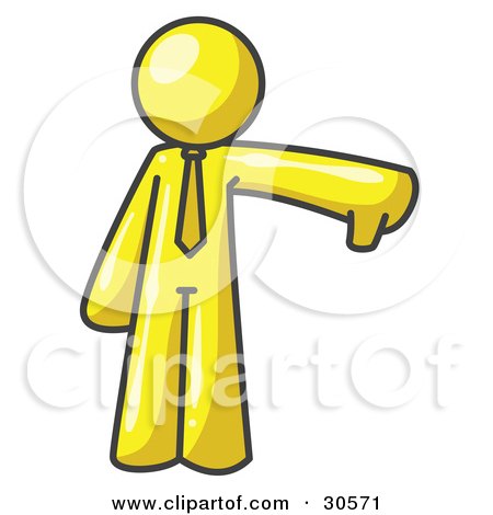 Clipart Illustration of a Yellow Business Man Giving the Thumbs Up Then the Thumbs Down  by Leo Blanchette