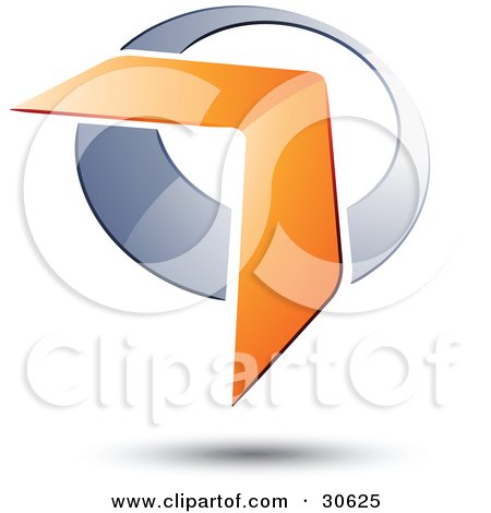 Clipart Illustration of a Pre-Made Logo Of An Orange Boomerang Or Arrow Over A Chrome Circle by beboy