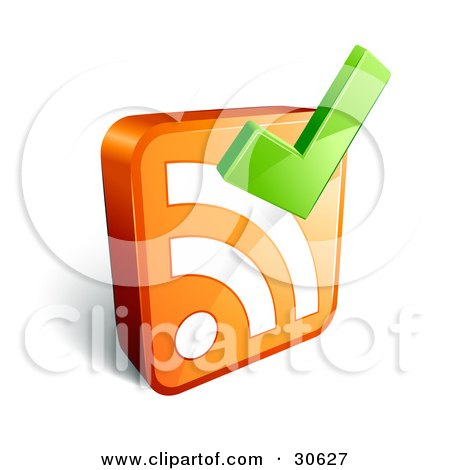 Clipart Illustration of a 3d Green Check Mark Over An RSS Symbol by beboy