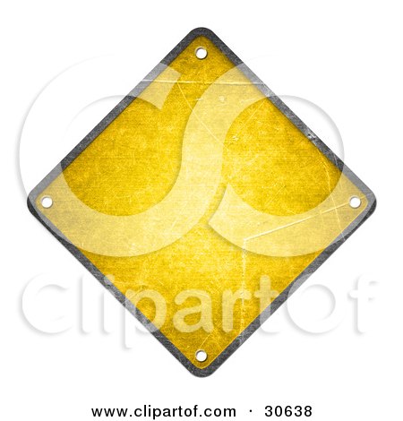 Clipart Illustration of a Blank Yellow Warning Sign With Rivet Holes In Each Corner by beboy
