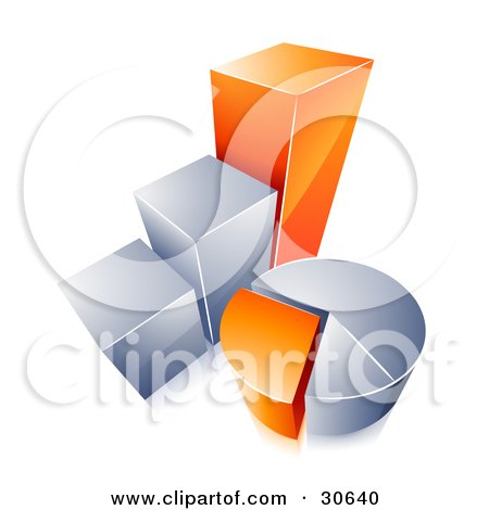 Clipart Illustration of an Orange And Chrome Bar Graph And Pie Chart by beboy