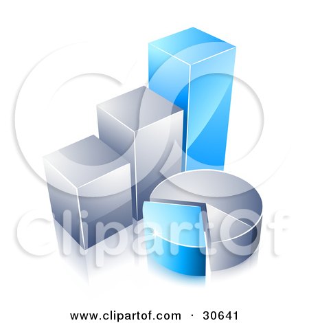 Clipart Illustration of Blue And Chrome Bar Graphs And Pie Charts by beboy