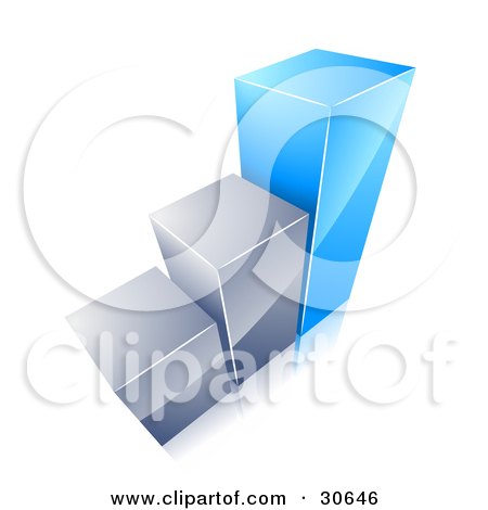 Clipart Illustration of a Growing Bar Graph With Two Chrome Bars And One Blue Bar by beboy
