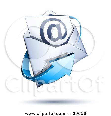 Clipart Illustration of a Blue Arrow Circling A White Envelope With A Blue Arobase Inside by beboy