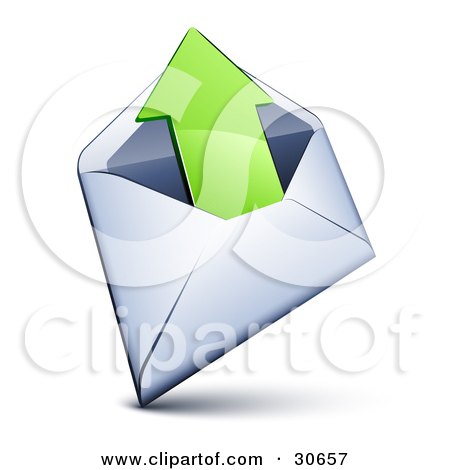 Clipart Illustration of a White Envelope With A Green Arrow Pointing Out by beboy