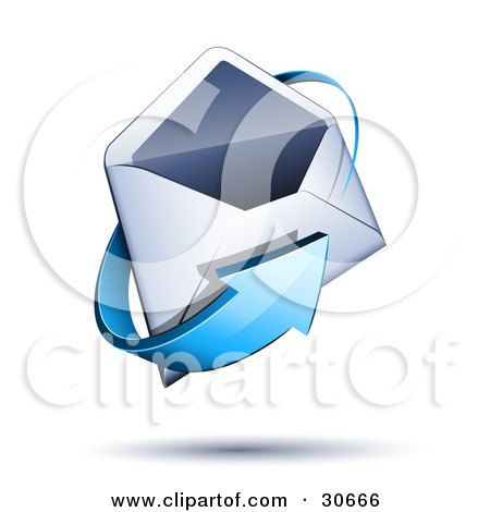 Clipart Illustration of a Blue Arrow Circling An Open White Envelope by beboy