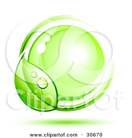 Clipart Illustration of a Dewy Green Vine Circling Around A Shiny Green Orb by beboy