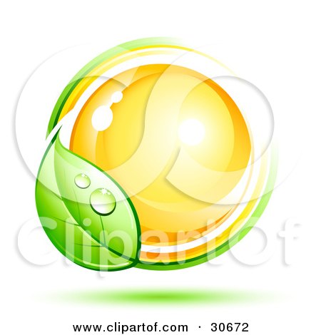 Clipart Illustration of a Dewy Green Vine Circling Around A Shiny Orange Orb by beboy