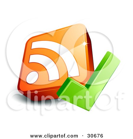 Clipart Illustration of an Orange 3d RSS Blogging Symbol With A Green Check Mark by beboy