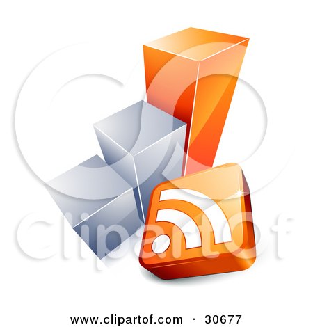 Clipart Illustration of an RSS Symbol And Orange And Chrome Bar Graph by beboy