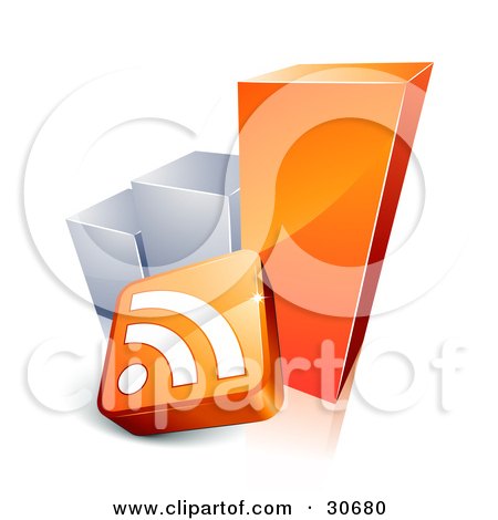 Clipart Illustration of an Orange And Chrome Growing Bar Graph With An RSS Symbol by beboy