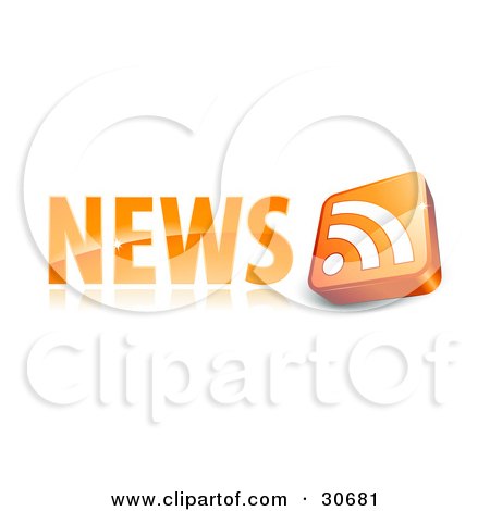 Clipart Illustration of a 3d Orange RSS Symbol To The Right Of A News Site Icon by beboy