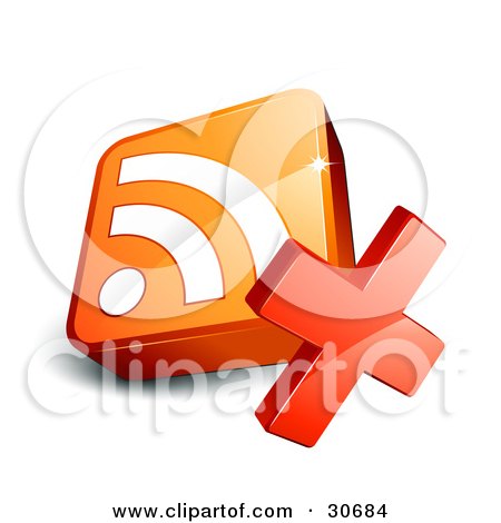 Clipart Illustration of a Red X In Front Of An Orange 3d RSS Symbol by beboy