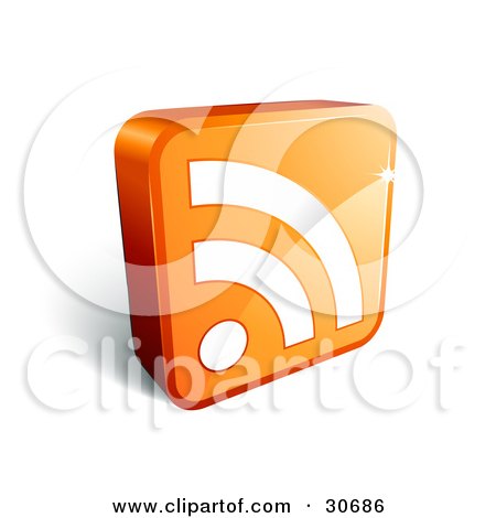 Clipart Illustration of a White RSS Symbol On A Standing Orange 3d Square by beboy