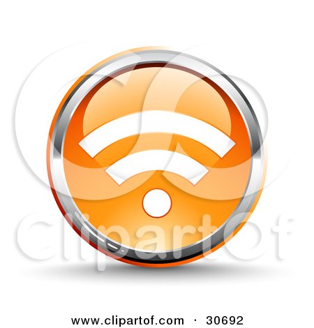 Clipart Illustration of a 3d Orange Circular RSS Symbol Button With A Chrome Border by beboy