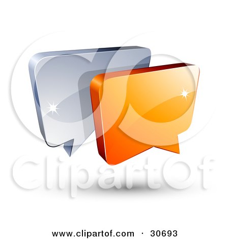 Clipart Illustration of a 3d Orange Chat Box In Front Of A Blue Speech Balloon by beboy