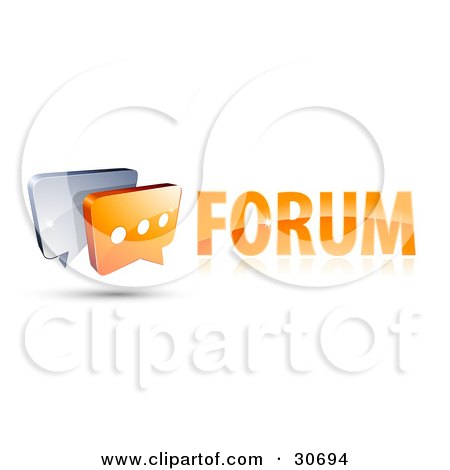 Clipart Illustration of a 3d Orange Chat Box With Three Dots In Front Of A Blue Speech Balloon To The Left Of A Forum Link by beboy
