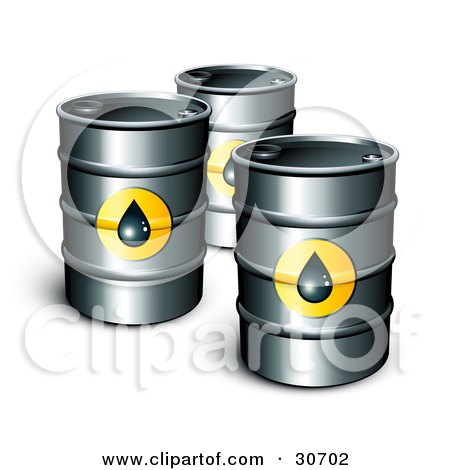 Clipart Illustration of Three Petrol Barrels Of Gasoline With Oil Symbols by beboy