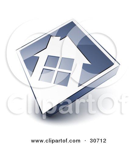 Clipart Illustration of a White House Icon On A Blue Diamond by beboy