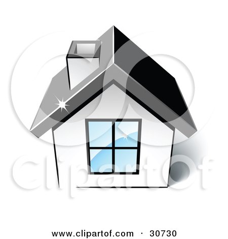 Clipart Illustration of a Little White House With A Big Window, Chimney And Black Roof by beboy