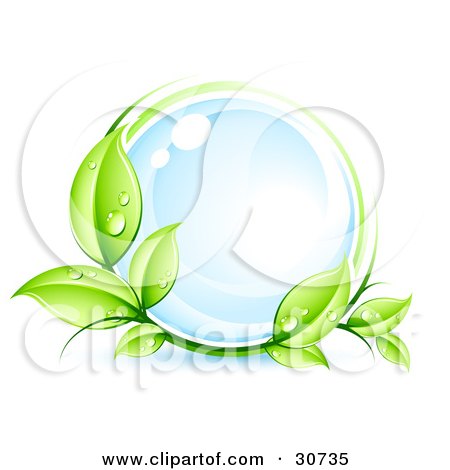 Clipart Illustration of a Green Organic Dewy Vine Circling A Glassy Blue Orb by beboy