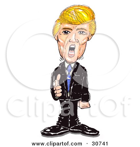Clipart Illustration of Donald Trump Standing And Pointing, Yelling And Firing People by Spanky Art